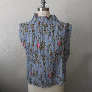 JORDAN PERIWINKLE FLORAL PLEATED MOCK NECK TOP
